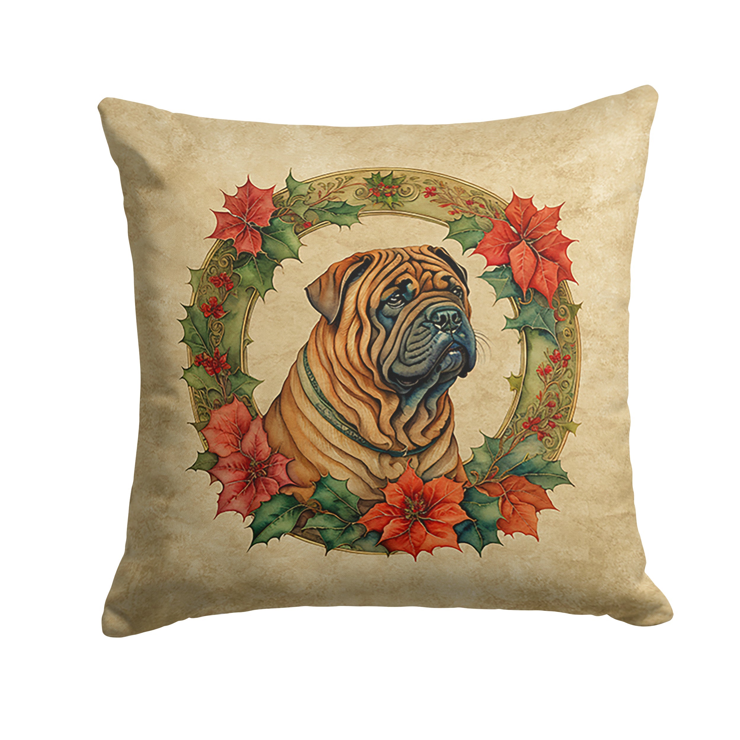 Shar Pei Christmas Flowers Throw Pillow