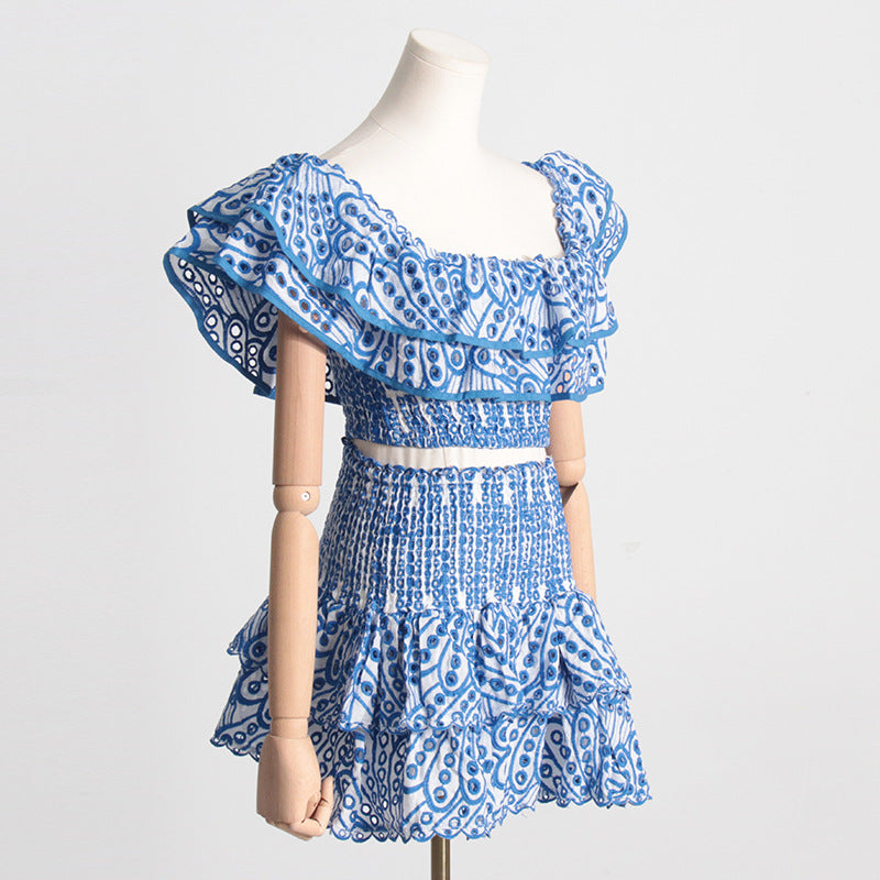 2024 Summer French Style Ruffled Crop Top & Skirt Set