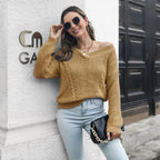 Loose V-neck Twist Hollow Women's Sweater