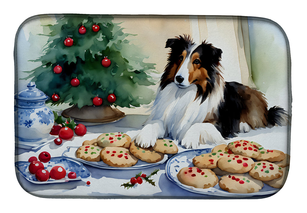 Sheltie Christmas Cookies Dish Drying Mat