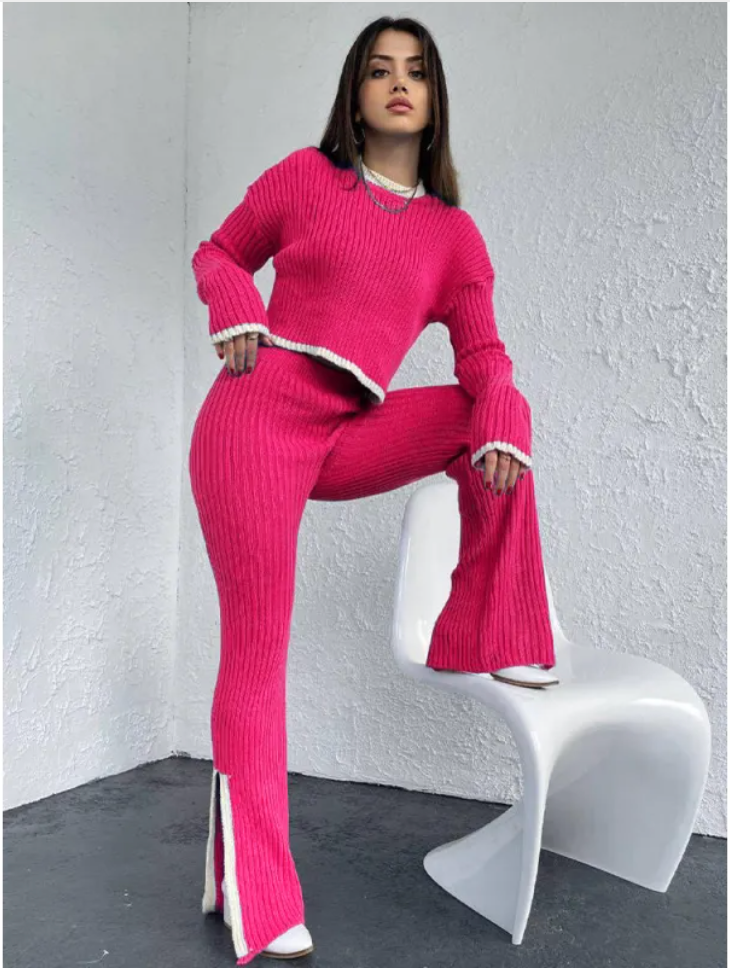 Women's Color Block Knitted Sweater Set
