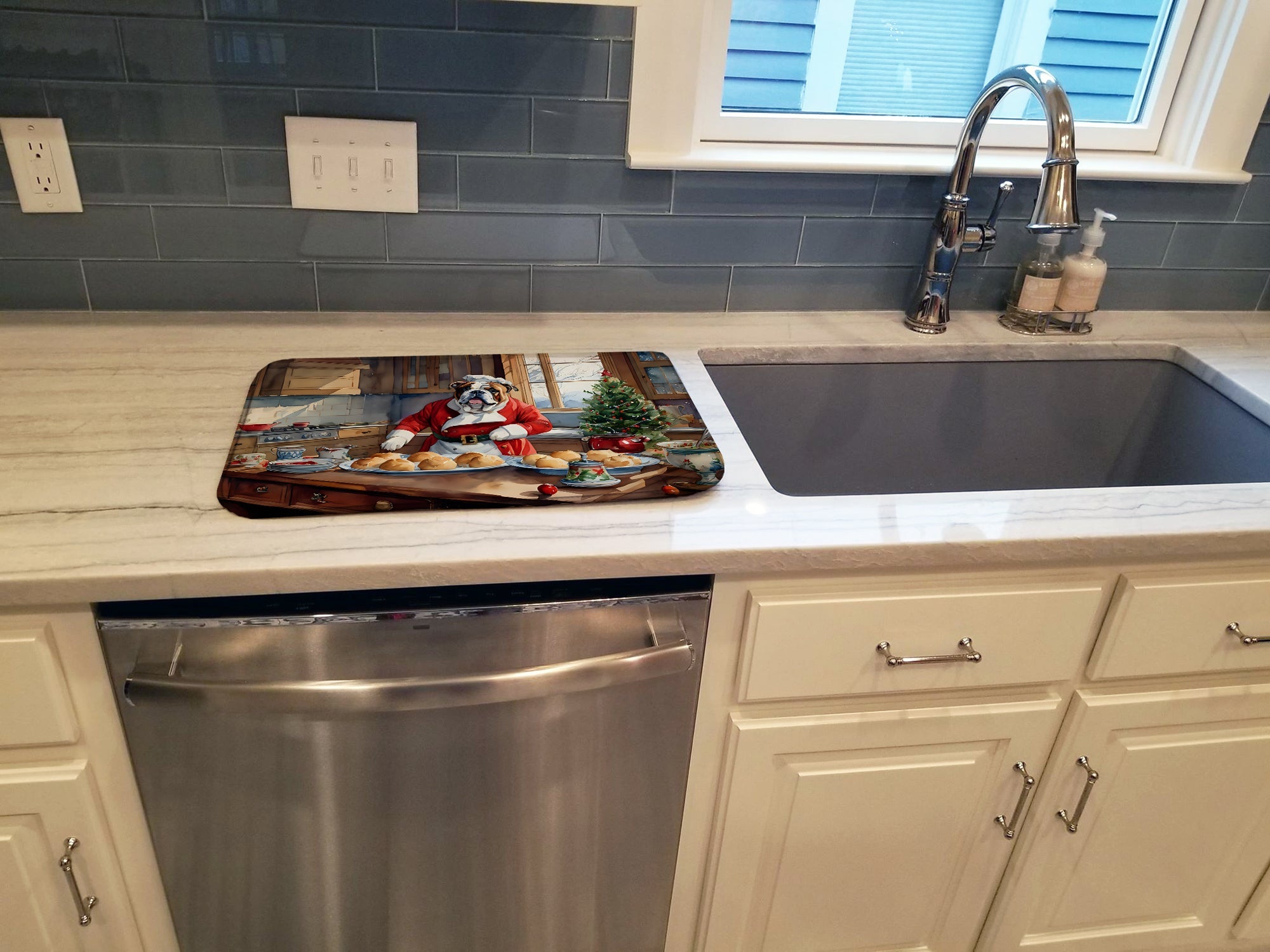 English Bulldog Christmas Cookies Dish Drying Mat