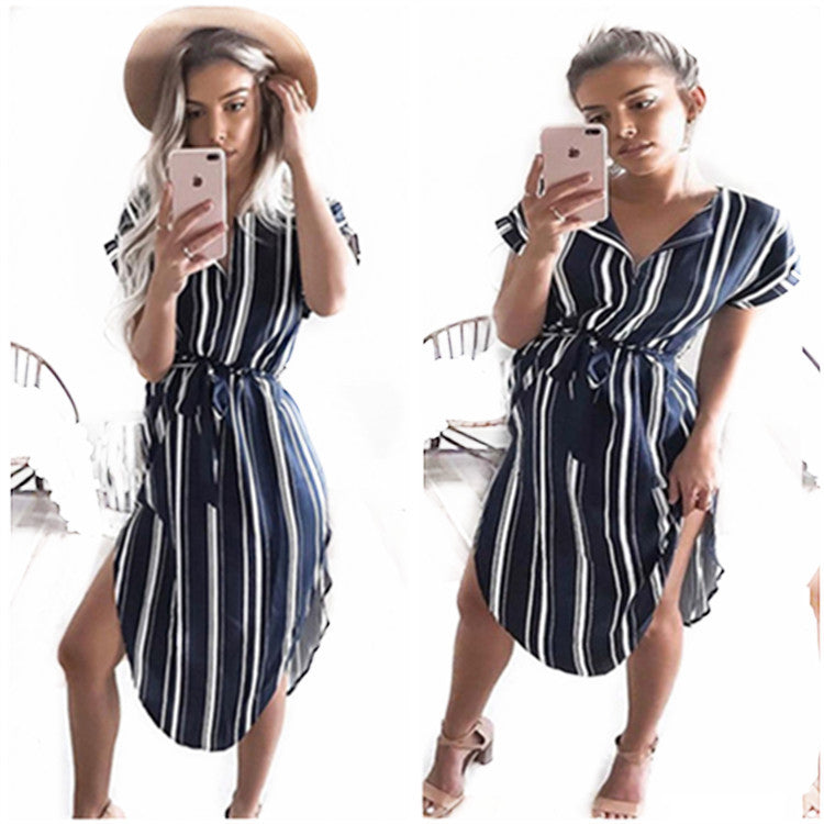 V-Neck Printed Midi Dress and Striped Dress Collection