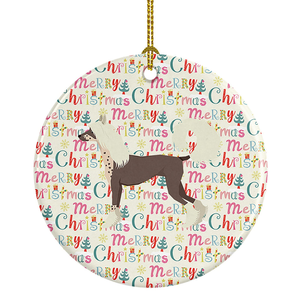 Chinese Crested Merry Christmas Ceramic Ornament