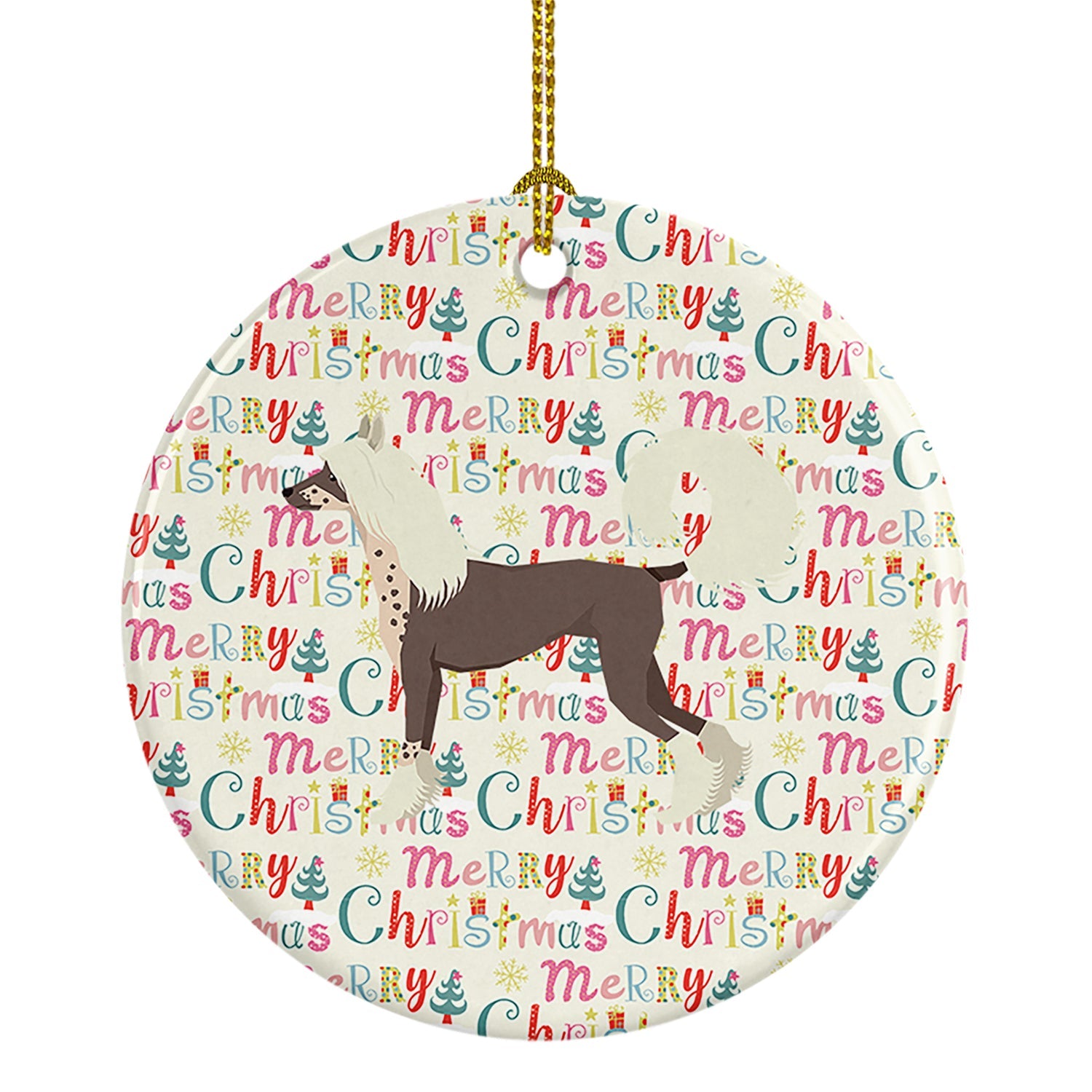 Chinese Crested Merry Christmas Ceramic Ornament