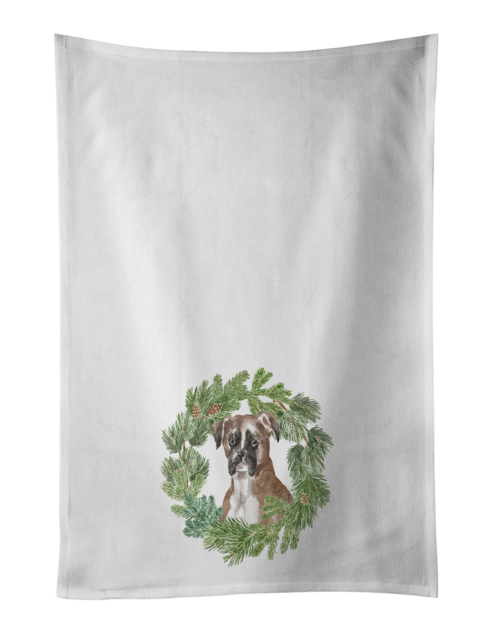 Boxer Fawn Christmas Wreath Kitchen Towel Set of 2