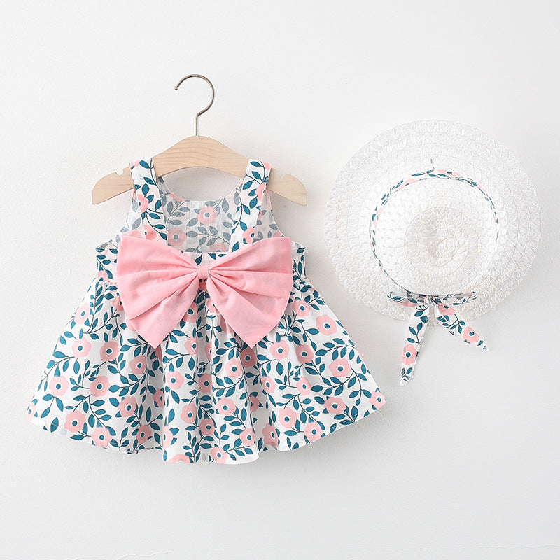 Summer Baby Girl Beach Princess Dress with Bow & Flowers
