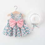 Summer Baby Girl Beach Princess Dress with Bow & Flowers