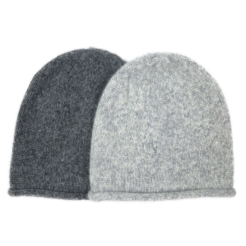 Gray Essential Knit Alpaca Beanie | Embroidered Cap