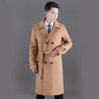 Men's Woolen Double-Breasted Slim Windbreaker Jacket