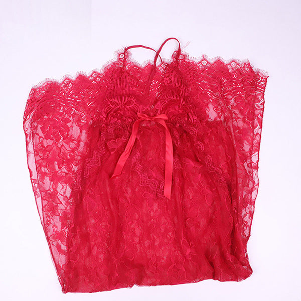 Lace Side-Slit Long Sleeve Nightgown (Lingerie)