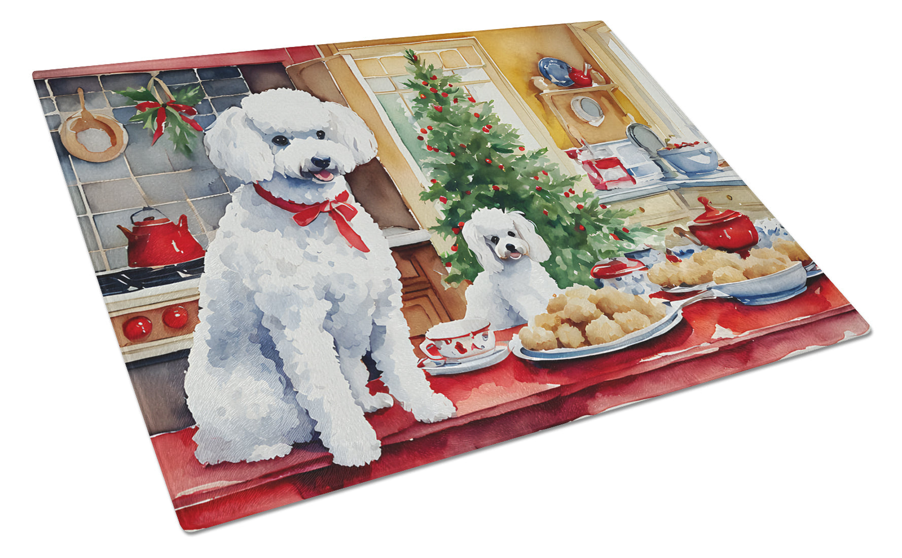 Poodle Christmas Cookies Glass Cutting Board