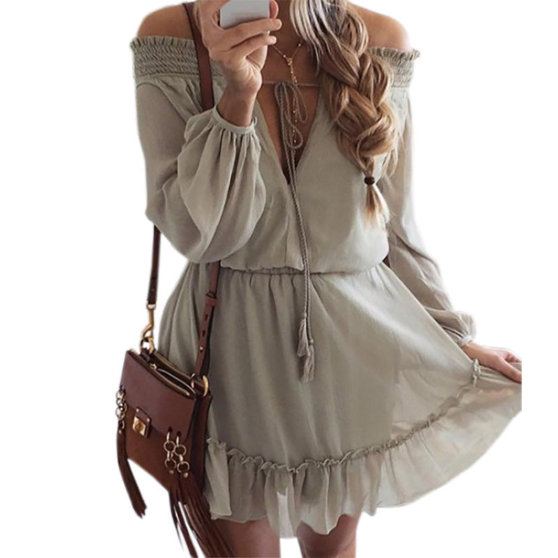 Chiffon Off-Shoulder Ruffle Dress with Tie Detail