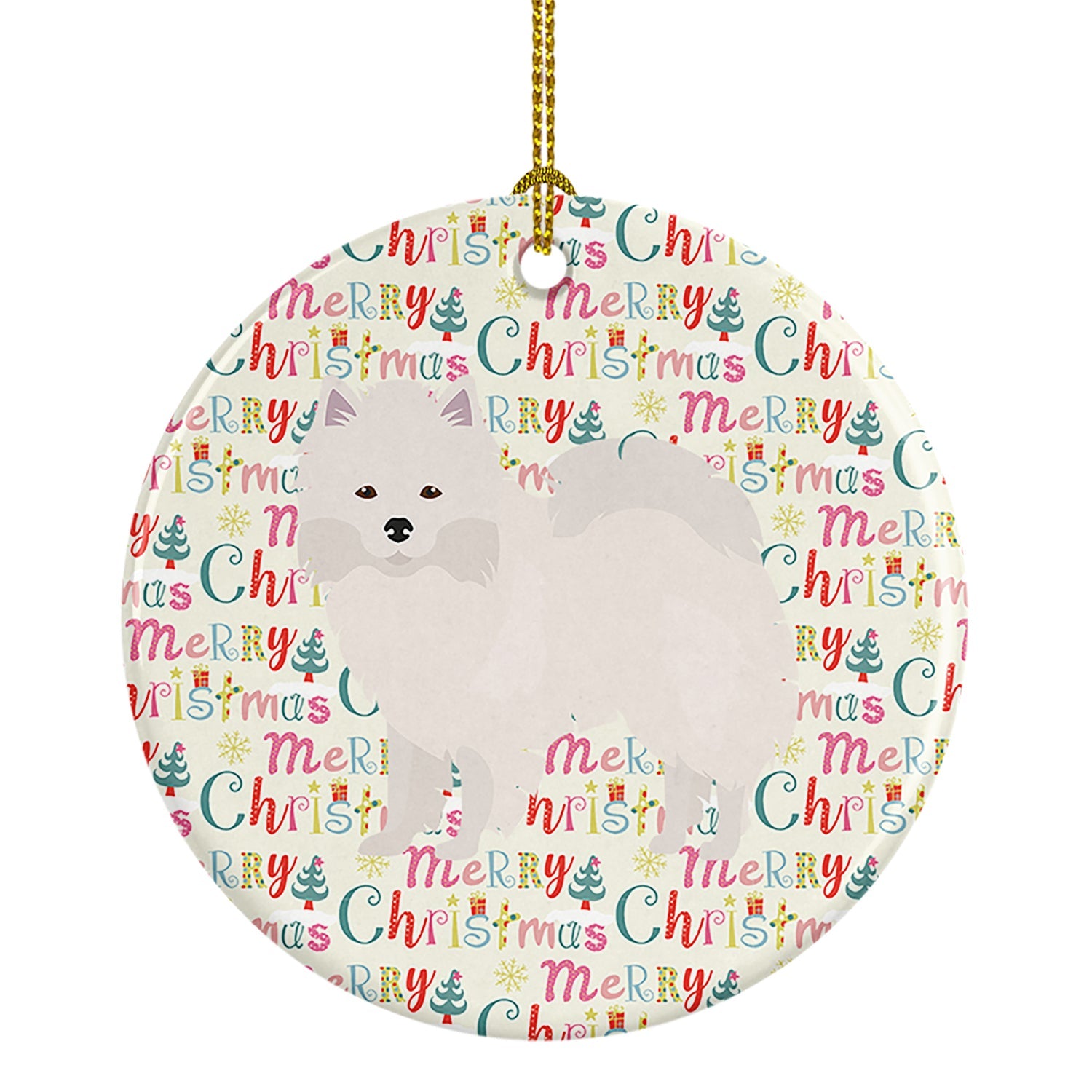 American Eskimo Merry Christmas Ceramic Ornament