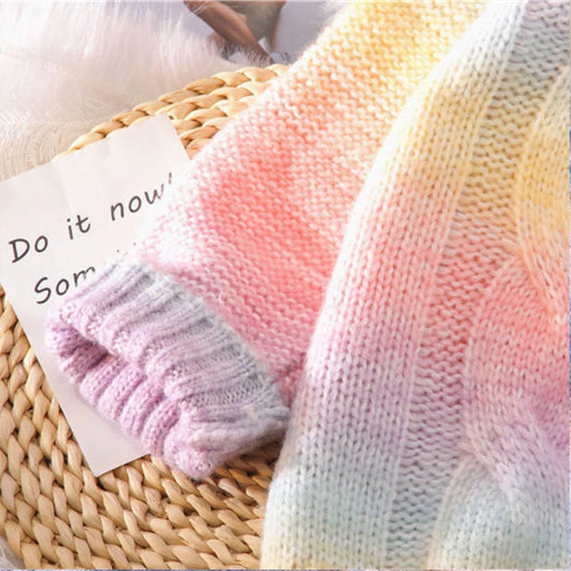 Rainbow Tie Dye Oversized Pullover Sweater for Women | Streetwear