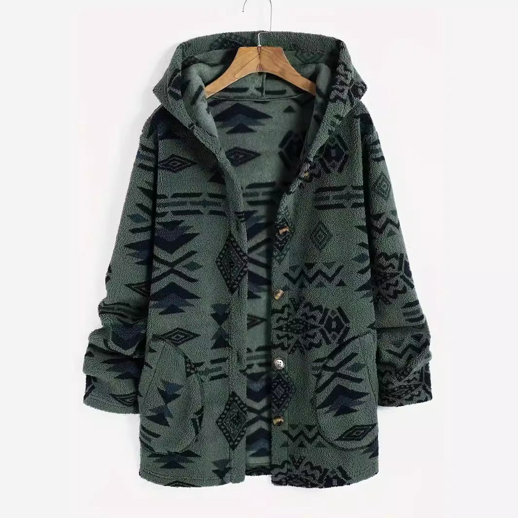 Boho Tribal Jacket with Hood - Mid-Length Top (One Piece)