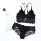 Lace Bralette Set with Velvet and No Underwire Design