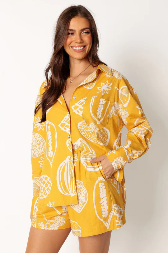 Fruit Print Shorts & Cardigan Set