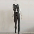 Women's Deep V Shiny Bodysuit with Backless Design