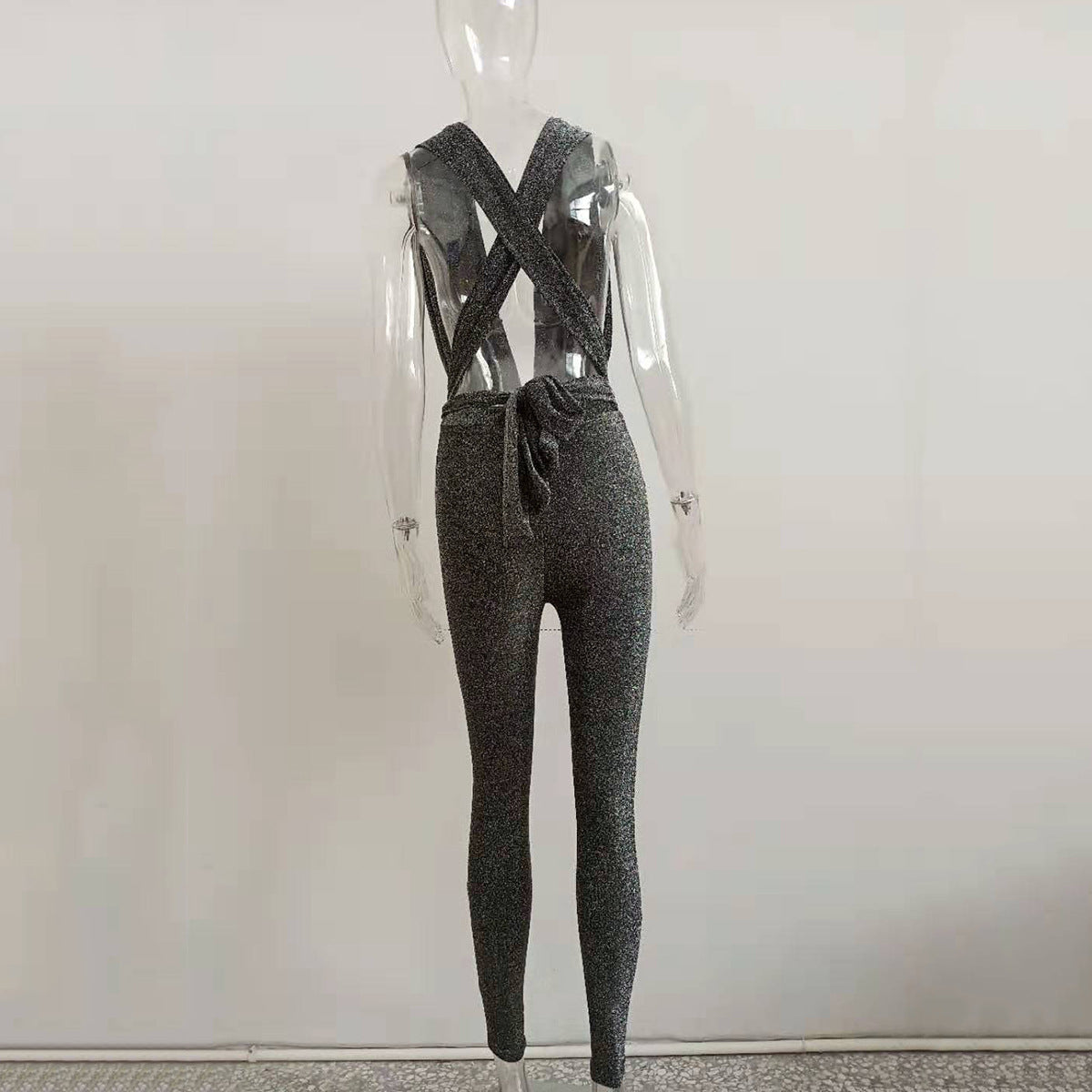 Women's Deep V Shiny Bodysuit with Backless Design