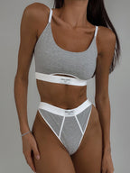 Color Contrast Stitching U-Neck Adjustable Bra Set