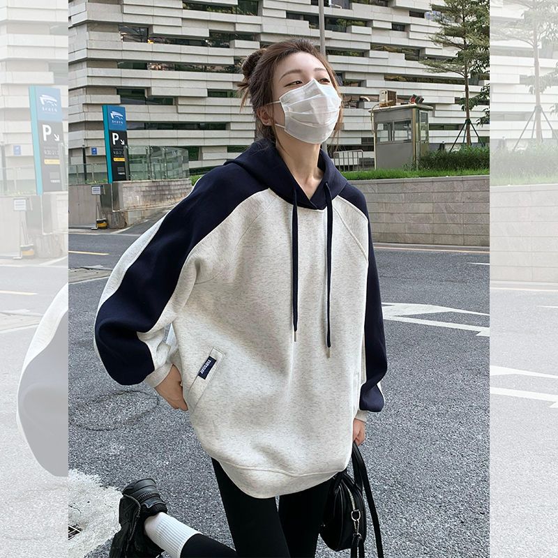 Retro Hooded Contrast Color Sweatshirt for Women | Streetwear