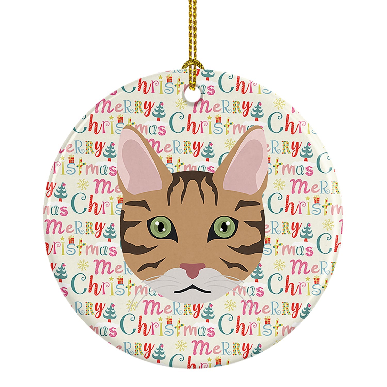 California Spangled Cat Christmas Ceramic Ornament