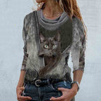Casual Women's Cat Print Pullover Sweater