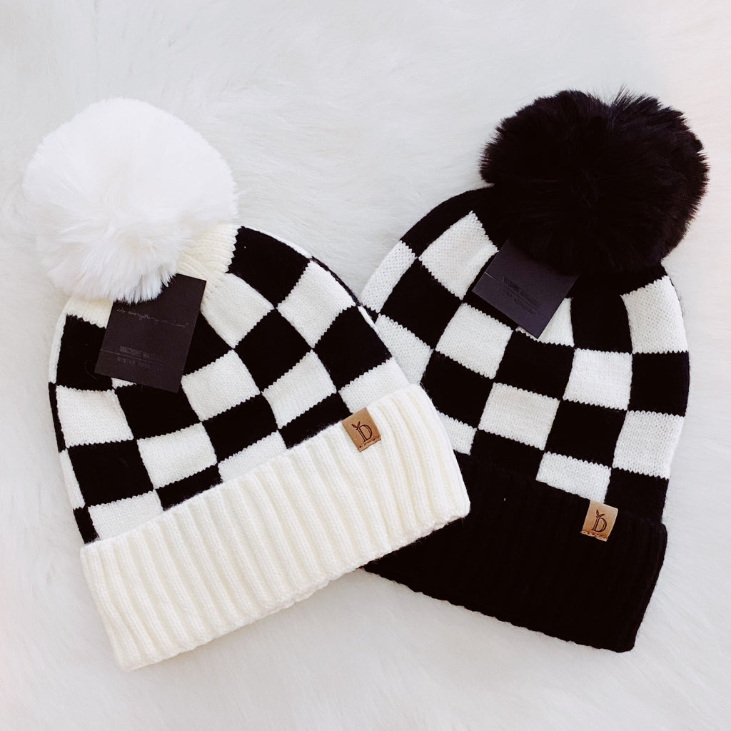 Fashion Week Checkered Pom Beanie | Embroidered Cap