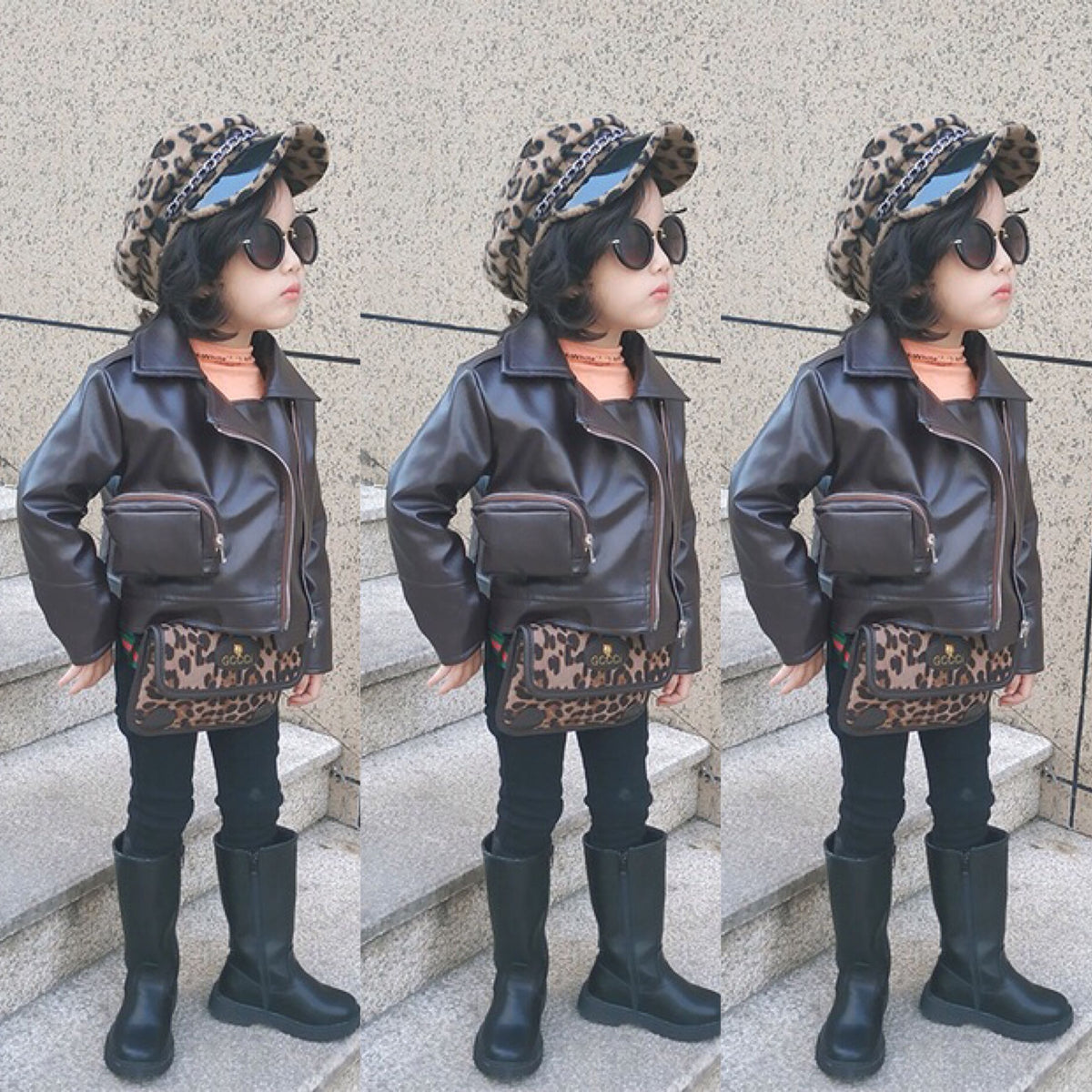 Children's Fashion Leather Jacket and Cotton Coat