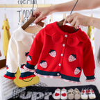 Girls' Strawberry Lapel Cardigan Sweater