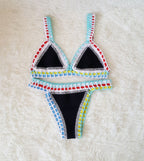 Handcrafted Colorful Bikini Set with Sexy Crochet Edging