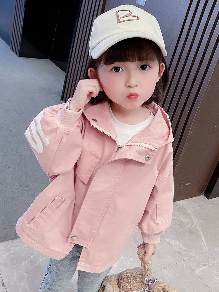 Girls' Hooded Windbreaker Jacket for Spring and Autumn