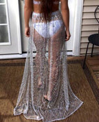 Beach Cover-Up and Sparkly Tie-Slit Skirt for Women