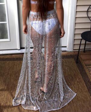 Beach Cover-Up and Sparkly Tie-Slit Skirt for Women