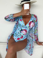Floral One Piece Swimsuit with Cover Up for Women