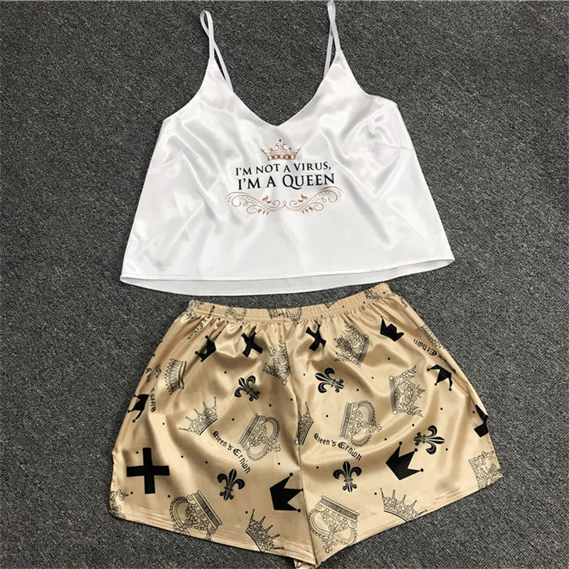 Satin Fox Print Cami and Shorts Pajama Set