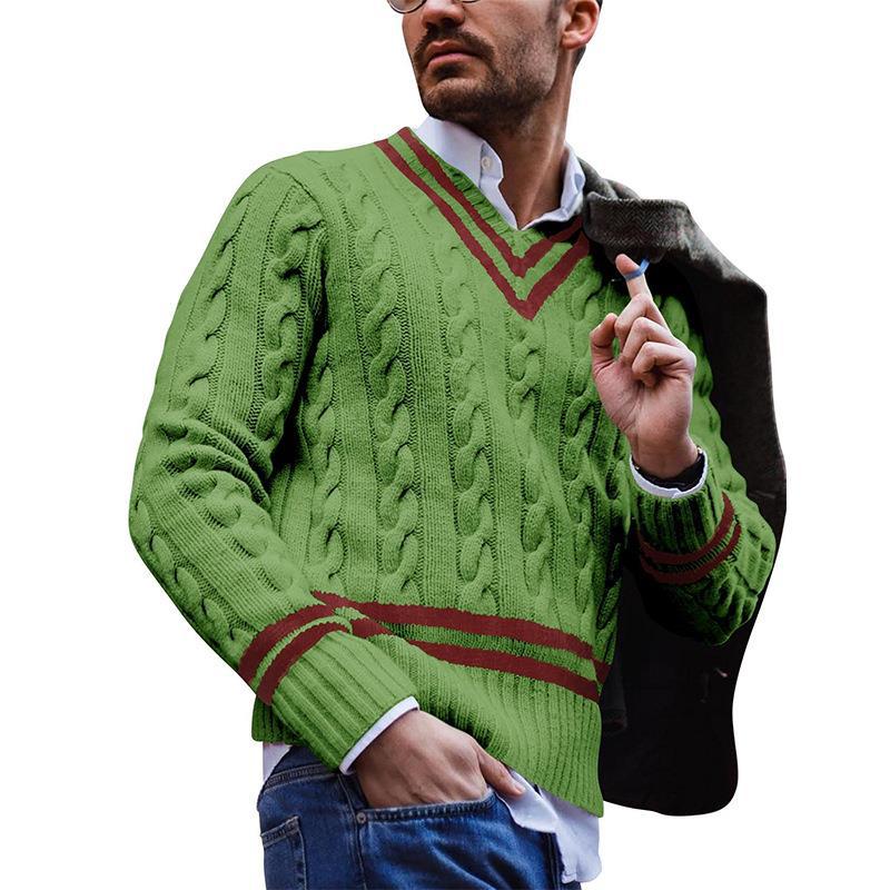Men's Striped Color Block V-Neck Knitting Sweater