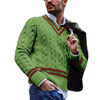 Men's Striped Color Block V-Neck Knitting Sweater