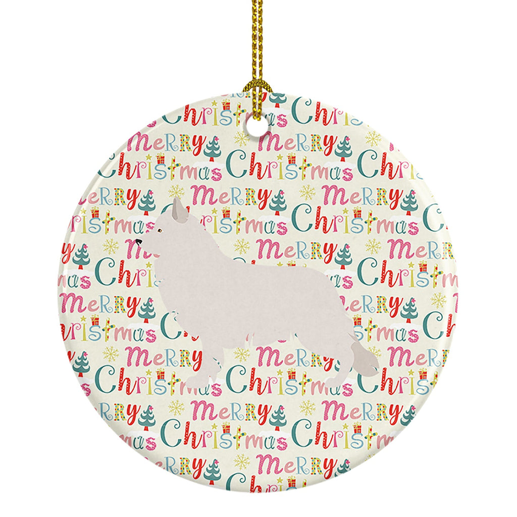 Berger Blanc Suisse Merry Christmas Ceramic Ornament