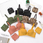 Wireless Push-Up Leopard Print Bra Set for Women