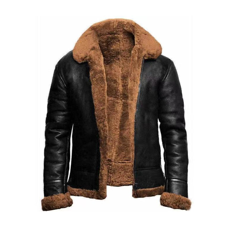 Men's Plush Jacket with Integrated Fur - Warm & Versatile