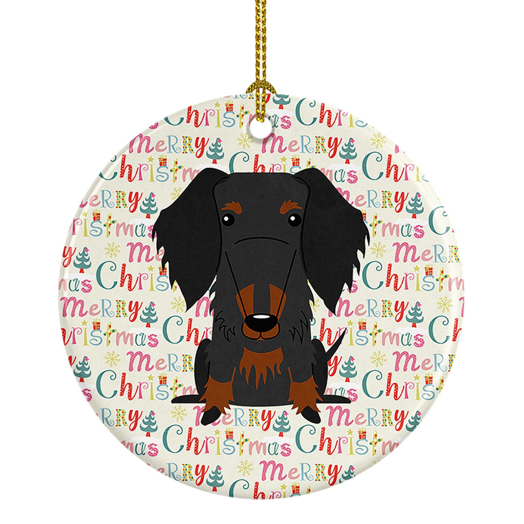 Merry Christmas Wire Haired Dachshund Black Tan Ceramic Ornament