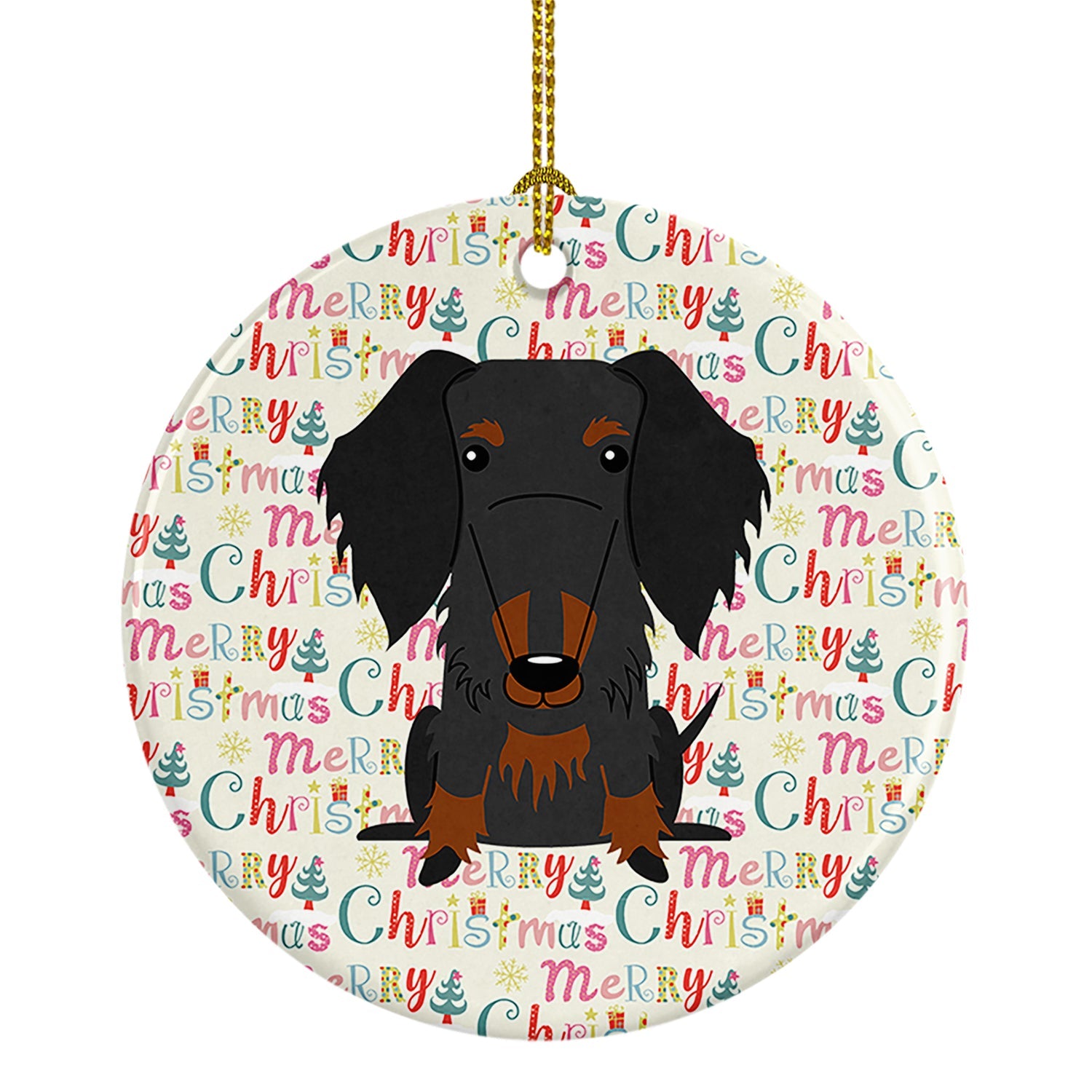 Merry Christmas Wire Haired Dachshund Black Tan Ceramic Ornament