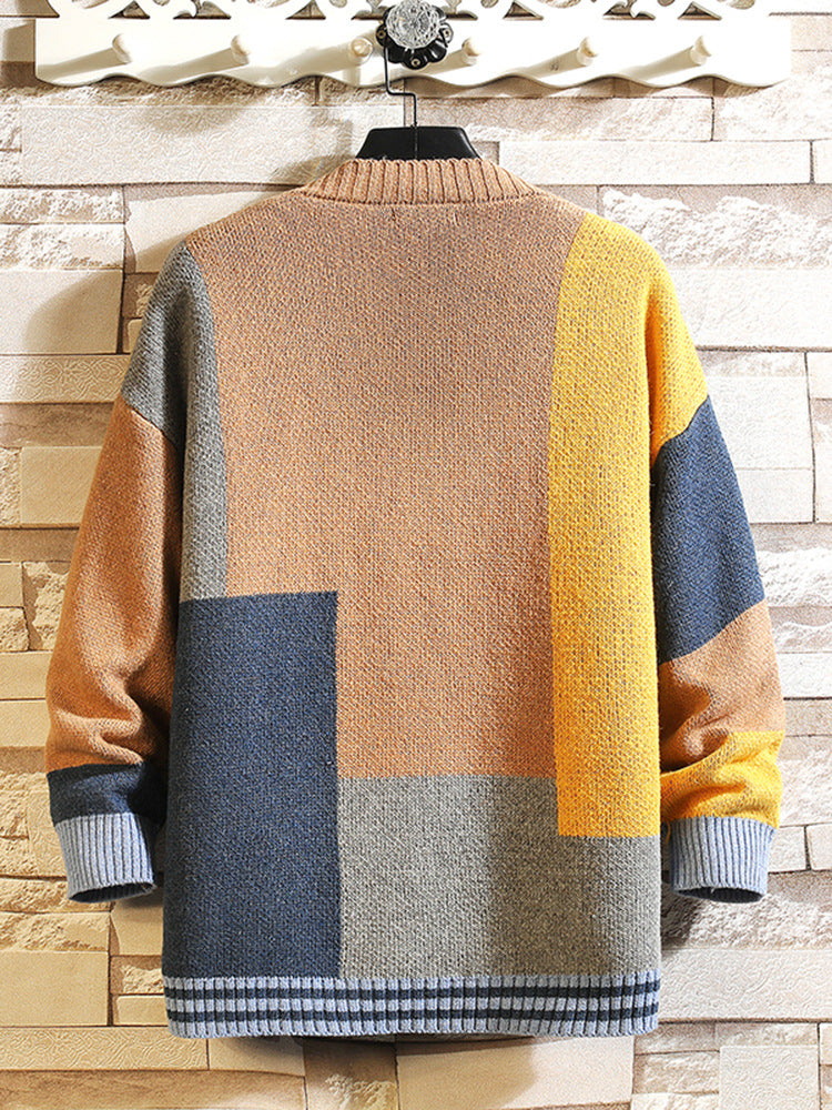 2023 Men's Design Knitted Cardigan with Color Block