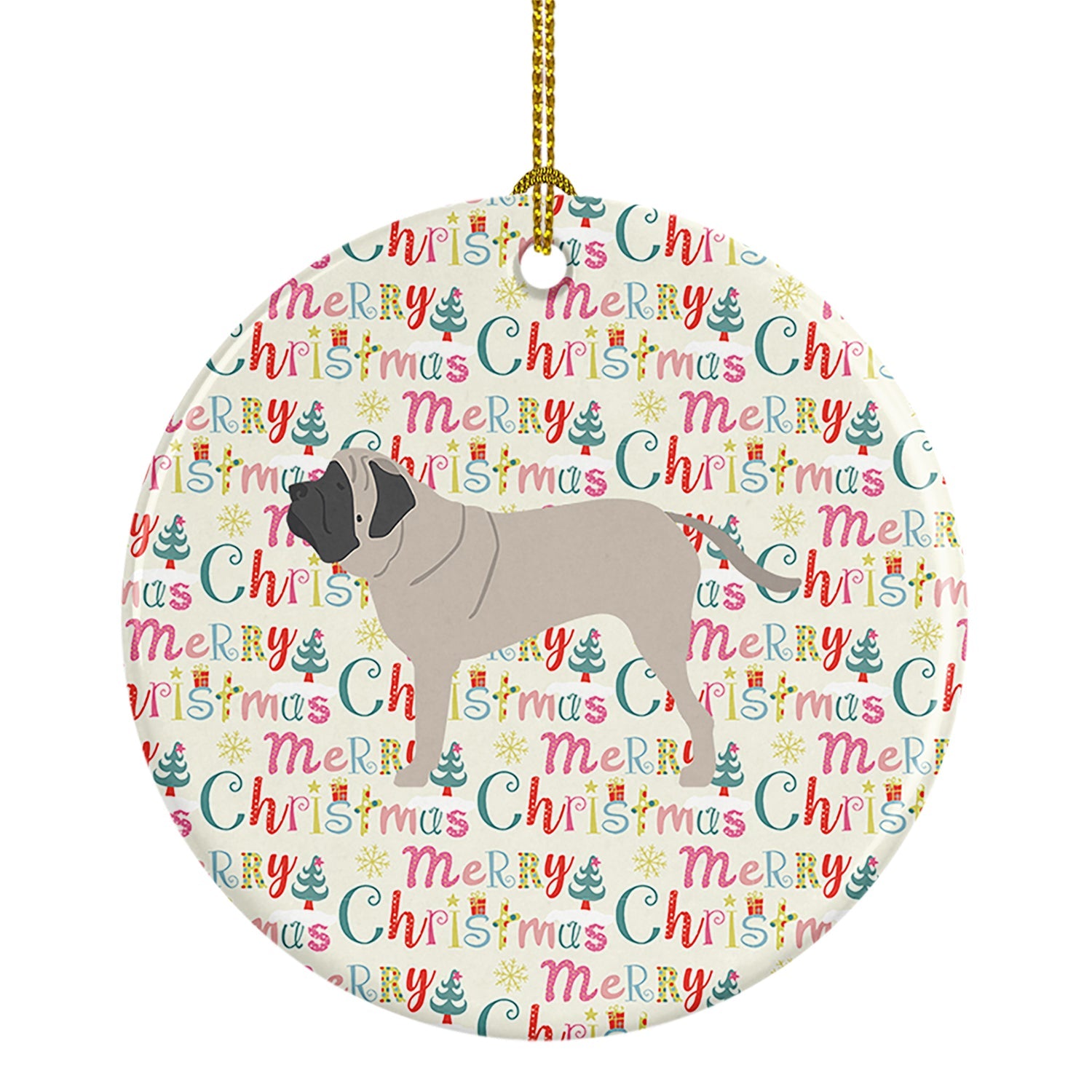 English Mastiff Merry Christmas Ceramic Ornament