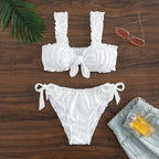 Cute Solid Color Ruffled Bow Two-Piece Bikini Set