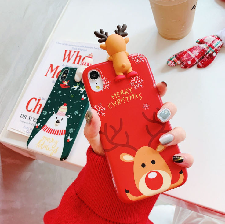 Santa Claus and Reindeer Phone Case with Snowman Figure | Protective Cover