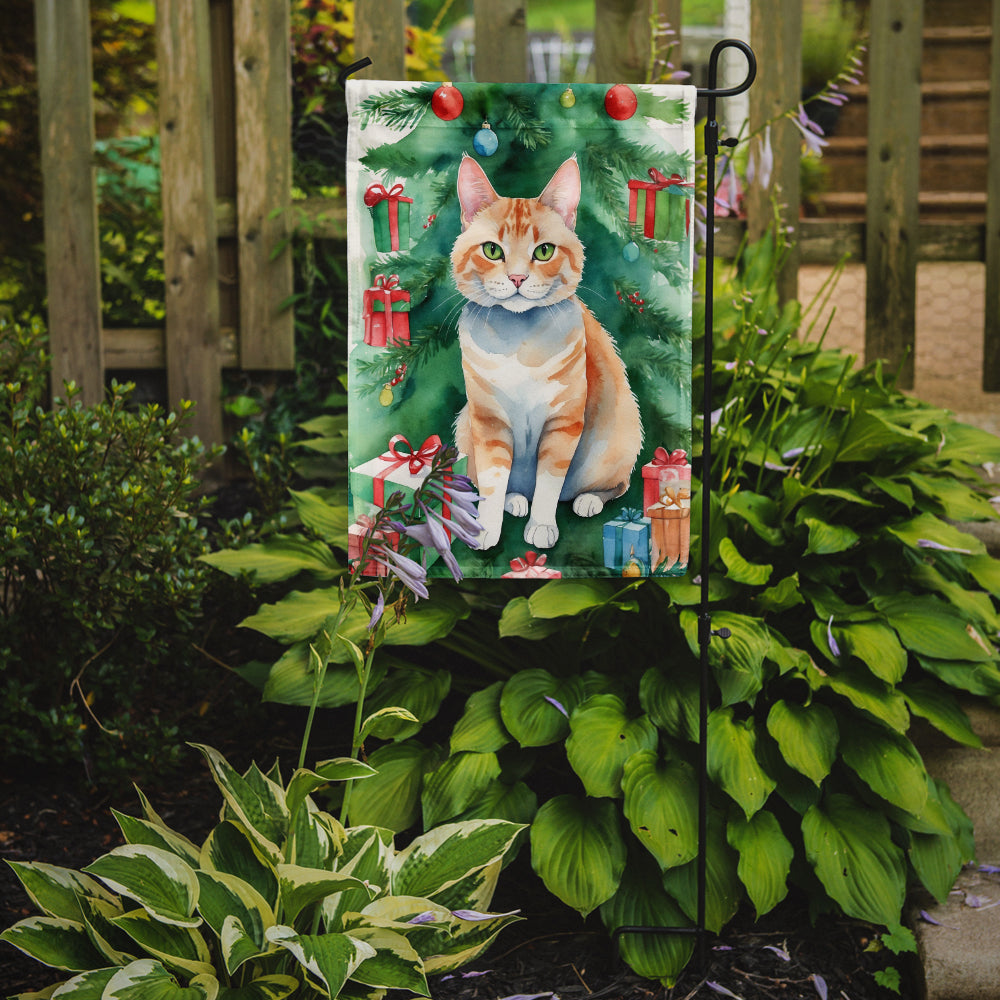 Ural Rex Cat By the Christmas Tree Garden Flag