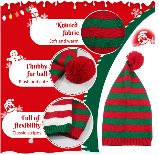 Red and Green Christmas Knitted Woolen Cap | Embroidered Cap